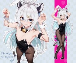 blue_eyes bunny_boy bunny_costume bunny_ears bunny_tail bunnysuit femboy indie_virtual_youtuber taigaxholic tail tiger_ears tiger_stripes tiger_tail virtual_youtuber white_hair wings