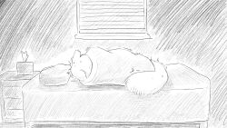 animal_crossing anthro bed bed_sheet bedding dragonweirdo drawer fluffy fluffy_tail furniture hi_res hidden male mammal marshal_(animal_crossing) masturbation nintendo pillow rodent sciurid solo tail tissue tissue_box tree_squirrel twitching window