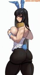 1girls alternate_costume animal_ears ass big_ass big_breasts big_butt black_footwear black_hair blue_eyes blunt_bangs breasts bunny_ears bunnysuit eyebrows female female_only kill_la_kill kiryuuin_satsuki large_breasts leotard long_hair looking_at_viewer looking_back pantyhose rabbit_tail sideboob skindentation solo solo_female solo_focus stopu thick_eyebrows thick_thighs thighs wrist_cuffs