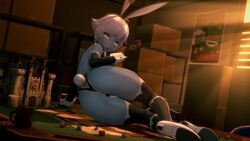 1girls 3d anna_anon ass ass_focus big_ass blue_skin bunny_ears female looking_at_viewer looking_back maya_(anna_anon) tagme thick_thighs thighhighs white_hair
