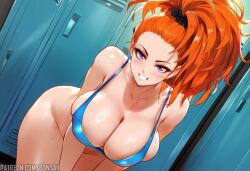 1girls abs ai_generated bare_arms bare_legs bare_shoulders bare_thighs big_breasts blush bons_ai captain_mizuki clothed clothing color female female_focus female_only fit_female hi_res large_breasts light-skinned_female light_skin long_hair looking_at_viewer muscles muscular muscular_female one-punch_man orange_hair purple_eyes solo solo_female sports_bra sportswear tagme thick_thighs