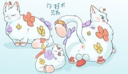 2026 absurd_res animal_genitalia animal_penis anus balls blue_eyes cat_smile digital_drawing_(artwork) digital_media_(artwork) domestic_cat fabulous_beasts felid feline feline_genitalia feline_penis felis feral flower_garland flower_in_fur flower_on_head fluffly fur genitals hi_res konen loaf looking_back_at_self male male_feral mammal monotone_body monotone_fur multiple_angles open_mouth paws penile_spines penis quadruped rear_view shaded shanque_(fabulous_beasts) side_view soft_shading solo thick_fur white_body white_fur yawn
