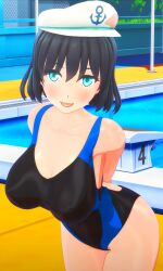 1girls 2024 3d armgvunasm arms_behind_back breasts female_only light-skinned_female looking_at_viewer minamitsu_murasa mmd pool sailor_hat smiling_at_viewer solo_female solo_focus spirit swimsuit touhou undefined_fantastic_object