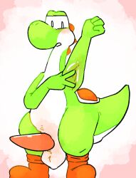 1boy armpit_fetish balls catjam_(artist) embarrassed erection feral genitals green_yoshi male male_only mario_(series) nintendo penis simple_background solo testicles white_background yoshi