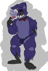 bowtie bulge cock_vore confused doodle english_text filledcrossiant five_nights_at_freddy's five_nights_at_freddy's_2 fluffy fnaf fur gay heart-shaped_pupils male male/male male_only post_digestion post_vore purple_fur robot sharp_teeth simple_background solo solo_male text thong vore withered_bonnie