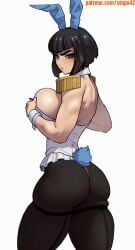 1girls alternate_costume animal_ears ass big_ass big_breasts big_butt black_footwear black_hair blue_eyes blunt_bangs breasts bunny_ears bunnysuit eyebrows female female_only kill_la_kill kiryuuin_satsuki large_breasts leotard looking_at_viewer looking_back pantyhose rabbit_tail short_hair sideboob skindentation solo solo_female solo_focus stopu thick_eyebrows thick_thighs thighs wrist_cuffs