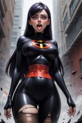 1girls 3d 3d_(artwork) ai_generated big_breasts breasts curvy_female curvy_figure female_focus gigantic_breasts hi_res huge_breasts light-skinned_female looking_at_viewer pale-skinned_female solo solo_female superheroine the_incredibles violet_parr