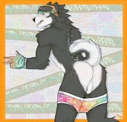 absurd_res anthro anus ass backsack balls black_body black_fur blush bodily_fluids breath brown_eyes butt_heart canid canine canis cerberussenn clothing countershading cum cum_in_ass cum_in_mouth cum_inside cum_on_back cum_on_butt cum_on_face cum_string curled_tail domestic_dog eyewear eyewear_on_head freckles fur genital_fluids genitals gesture gloves goggles goggles_on_head hand_gesture handwear heart_freckles hi_res husky male mammal nordic_sled_dog panting pattern_clothing pattern_underwear presenting presenting_anus presenting_hindquarters riko_cahya_(cerberussenn) siberian_husky smile solo spitz tail tattoo tongue tongue_out underwear v_sign white_body white_countershading white_fur