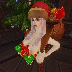 1girls 3d big_breasts blizzard_entertainment christmas human human_(world_of_warcraft) light-skinned_female light_skin mathyrartsnsfw nude sally_whitemane solo thick_thighs warcraft white_hair winter_veil world_of_warcraft