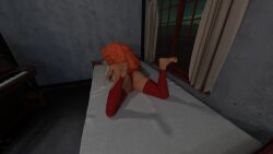 3d bed bedroom blender cartoon_network laying_on_stomach legs_spread lingerie lipstick looking_over_shoulder powerpuff_girls red_hair red_lingerie sara_bellum seductive sideboob simple_smut tan_skin