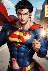 1boy ai_generated erect_penis muscular_male penis_out_of_pants solo_male superhero superman