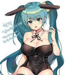 1girls 2020 72_chiri bangs bare_shoulders big_breasts big_eyes black_ribbon blue_eyes blue_hair blush bunny_ears bunny_girl bunnysuit cleavage costume earring english_text eyebrows eyebrows_visible_through_hair eyelashes eyelashes_visible_through_hair female flowing_hair fringe_hair holding_hair huge_breasts korean_text large_breasts league_of_legends looking_at_viewer neck_collar neck_ribbon pixiv ribbon riot_games simple_background sitting sitting_down solo solo_female solo_focus sona_buvelle stockings tongue_out touching_hair twintails white_background wide_hips