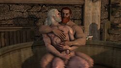 2boys 3d bara bathing bathtub beard bonding cd_projekt_red crach_an_craite gay geralt_of_rivia hand_on_breast jackjackaj kiss male_only masturbation muscles nude red_hair royal sitting_on_lap sitting_on_penis the_witcher the_witcher_(series) the_witcher_2 the_witcher_3:_wild_hunt white_hair