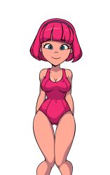 alpha_channel ass ass_visible_through_thighs bangs blue_eyes bob_cut breasts camp_pinewood camp_pinewood_remix cg cleavage eyebrows eyebrows_visible_through_hair eyelashes for_sticker_use game_cg hairband large_breasts lazytown navel one-piece_swimsuit pink_hair pink_one-piece_swimsuit png short_hair small_waist smile stephanie_meanswell sticker_template swimsuit thighs transparent_background transparent_png wide_hips