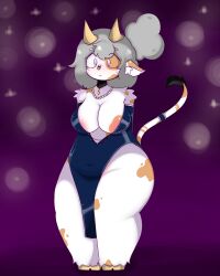 big_ass big_breasts big_butt blue_dress bovine cow_ears cow_horns cow_spots cow_tail dress female furry furry_female girl kuki_lupkun milf thick thick_ass thick_legs thick_thighs thigh_highs