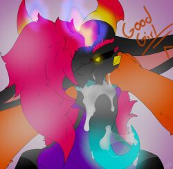 anthro artista:lapzy bodily_fluids canid canine cum dragon duo femboy feral fire fox fur genital_fluids hi_res language male male/male mammal mythological_creature mythological_scalie mythology original_character ramses_asmush rekuo scalie