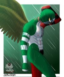 countryhumans green_skin luisartz_(artist) mexico_(countryhumans) rain raining red_skin scar scars tagme tattoo tattoo_on_chest white_skin