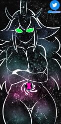 1girls alien alien_x ben_10 big_breasts black_body celestialsapien chaquetrix crossed_arms female genyacero green_eyes green_sclera large_breasts long_hair solo thick_thighs wide_hips