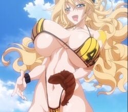 1girls abs athletic_female baseball belly_button big_breasts bikini blonde_hair erect_nipples huge_breasts large_breasts micro_bikini sandy_bash suketto_sanjou!! tagme