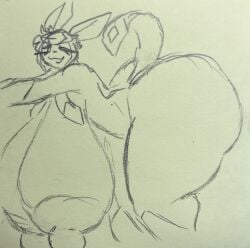 big_breasts black_and_white dumptruck_ass eeveelution female female_focus fur furry glaceon huge_ass huge_breasts hyper_breasts lime09 looking_at_viewer massive_breasts pencil_(artwork) pokemon sketch thick_thighs wink winking_at_viewer