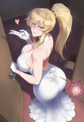 1girls ai_generated bare_arms bare_shoulders bare_thighs big_breasts blonde_hair blue_eyes blush clothed clothing color cum cum_in_pussy cum_inside dress female female_focus female_only hi_res impregnation large_breasts light-skinned_female light_skin long_hair looking_at_viewer meepking metroid ovum samus_aran solo solo_female thick_thighs wedding wedding_dress white_dress x-ray