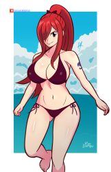 1girls black_bikini erza_scarlet fairy_tail large_breasts raydango red_hair tagme tattoo