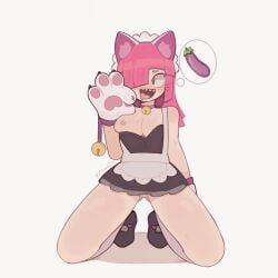 1girls bell_collar brawl_stars breasts_out cat_ears colette_(brawl_stars) female female_only kneeling maid_uniform paws pink_hair pinku_pawlette supercell xyraabs