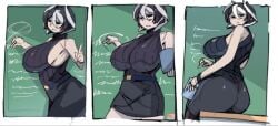 alternate_costume big_breasts black_and_white_hair blackboard classroom female female_only huge_breasts kingofbandit156 made_in_abyss miniskirt multiple_images multiple_poses ozen pale-skinned_female pale_skin pencil_skirt short_hair sleeveless sleeveless_sweater solo teacher thumbnail two_tone_hair