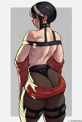 1girls 2024 2d adult adult_female artist_name artist_signature ass ass_cleavage ass_focus assassin back back_view backless_outfit black_hair blush bra butt butt_crack butt_focus clothing earrings female female_only garter_straps gray_background grey_background hairband headband highres huge_ass human human_female human_only jewelry leggings light-skinned_female light_skin long_bangs long_hair looking_at_viewer looking_back muscles muscular muscular_female muscular_thighs no_sex pantyhose partially_clothed red_eyes signature silver_background solo solo_female spy_x_family standing stopu straight_hair sweater thick thick_ass thick_thighs thighhighs thighs thong toned underwear undressing white_border yor_briar yor_forger young_woman