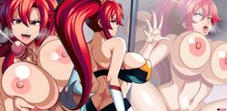 1boy 1girls against_glass areolae big_breasts breasts cumshot female from_behind huge_breasts large_breasts looking_at_viewer male nipples paizuri sex space_yoko stevechopz straight tengen_toppa_gurren_lagann titfuck yoko_littner