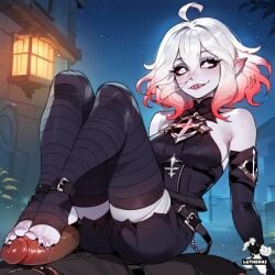 ai_generated briar_(league_of_legends) feet footjob league_of_legends luthenai precum sitting_on_person stirrup_legwear