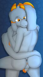 anthro anus balls bovid breasts caprine chinchilla chinchillid duo embrace floppy_ears fur genitals glans goat grey_body grey_fur gusta gusta_(gusta) gusty_(gusta) hair herm herm/male hi_res horn intersex intersex/male male mammal nipples nude orange_eyes orange_glans orange_horn orange_nipples orange_pussy orange_stripes penis pussy rodent stripes