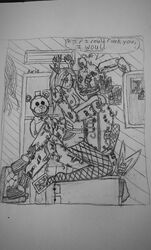 anthro antlers ariakanasaki blood breasts bruise desk fishnets five_nights_at_freddy's office sitting springtrap springtrap_(fnaf) tears topless