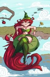 betilla_(rayman) big_breasts boots breasts clothed crossed_legs freckles hat hips kata nymph_(rayman) rayman_(series) rayman_origins red_hair short_skirt shortstack skirt smiling thighhighs thighs