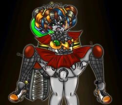 1boy baby_(fnafsl) ballhexagonball circus_baby circus_baby_(fnaf) claw_hands female five_nights_at_freddy's green_eyes multicolored_hair orange_hair original_character penetration red_skirt roller_skates scrap_baby scrap_baby_(fnaf) white_skin