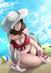 1girls 2021 bare_legs bare_shoulders bbw beach beach_ball big_breasts bikini black_hair bleach blue_eyes blue_sky breasts center_opening dated day female female_only haori hat huge_breasts jinmakoto long_hair mature mature_female midriff neckwear neckwear_between_breasts ocean outdoors red_bikini sand seductive seductive_eyes seductive_look seductive_smile shiny shiny_hair shiny_skin shore solo solo_focus straw_hat sunlight swimsuit thick_thighs transparent_clothing unohana_retsu very_long_hair voluptuous water