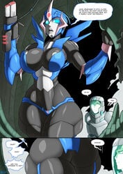 1boy 1girls arcee ass big_ass big_breasts comic drooling female female_focus jack_darby mad-project male no_bra no_panties seductive staring straight transformers transformers_prime visible_breath