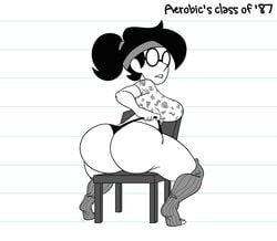 ass big_ass black_hair crop_top diary_of_a_wimpy_kid glasses headband lamarkey leg_warmers monochrome ponytail susan_heffley thick_thighs wide_hips