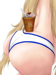 1girls 2018 absurd_res ass ass_focus back blonde_hair bradamante_(fate) bubble_tea_challenge butt_crack fate/grand_order fate_(series) female female_only food highres huge_ass ice_cream kilroylw long_hair panties simple_background solo text thick_thighs thighs twintails underwear very_long_hair white_background wide_hips