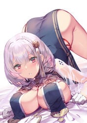 1girls azur_lane bangs between_breasts big_ass big_breasts big_butt blush braid breast_curtains breastcloth breasts china_dress chinese_clothes cleavage commentary_request dress erect_nipples face_down_ass_up female female_only flower gloves hair_between_eyes hair_flower hair_ornament huge_breasts looking_at_viewer no_bra no_panties parted_lips red_eyes revealing_clothes short_hair sirius_(azur_lane) sirius_(azure_horizons)_(azur_lane) smile solo top-down_bottom-up white_gloves white_hair