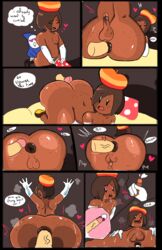 2boys ahe_gao anal anal_sex azel_(meow_fuck) big_ass big_penis comic dark-skinned_femboy dark-skinned_male dark_skin dialogue femboy feminine_male interracial light-skinned_male mario_(series) meow_fuck new_super_mario_bros._u nintendo penis_size_difference power_up power_up_girl small_penis super_acorn thick_thighs trap