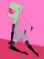 1boy alien alien_genitalia alien_penis antennae anus asshole behind_view blush boots butthole color elbow_gloves embarrassed femboy flat_colors flustered gloves gray_stockings green_skin grey_stockings grey_thighhighs heart-shaped_pupils heart_eyes invader_zim irken male male_only mouth_open nickelodeon nipples pak pink_background pink_eyes simple_background small_ass smooth_skin solo source_request stockings teeth thigh_highs thighhighs three_fingers transparent_clothing zim