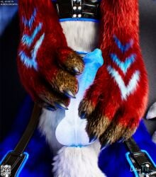 3d animal_genitalia animal_penis anthro anthro_focus blue_body blue_fur blue_glow blue_markings blue_penis brown_body brown_fur c4d canine_genitalia canine_penis cinema_4d_(artwork) claws close-up colored_lighting crotch_focus daytia detailed detailed_fur digital_media_(artwork) erection fantasy fur fur_markings fur_texture genital_focus genitals glowing glowing_body glowing_fur glowing_genitalia glowing_markings glowing_penis harness hi_res holding_penis humanoid_genitalia leather leather_harness male markings multicolored_body multicolored_fur neon pawpads paws paws_on_penis penis realistic_fur red_body red_fur rexouium shaded sheath sitting soft_shading solo suggestive white_body white_fur