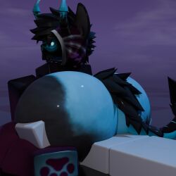 1boy 1boys 3d big_ass big_butt black_hair blue_eyes blue_horns bubble_butt chubbydreg duo facesitting fluffy_tail horns huge_ass korblox looking_back roblox robloxian sitting sitting_on_face sitting_on_person tagme tail white_body white_skin