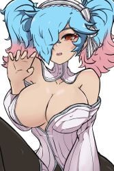 1girls 5_fingers amber_eyes areola_slip blue_hair claw_pose female female_only fire_emblem fire_emblem_fates hair hand hands in2naps large_breasts light-skinned_female light_blue_hair light_skin long_sleeves looking_at_viewer multicolored_hair nintendo nipple_bulge nipples open_mouth open_sweater orange_eyes partially_visible_nipples peri_(fire_emblem) pink_hair red_eyes shy twintails two_tone_hair waving wide_sleeves