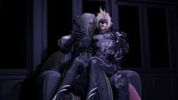 2boys blonde_hair cloud_strife final_fantasy final_fantasy_vii gay raspberrysc sephiroth tight_clothing white_hair