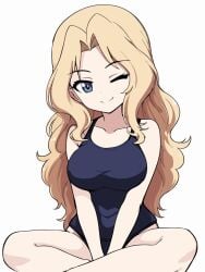 ai_generated big_breasts blue_swimsuit girls_und_panzer kay_(girls_und_panzer) long_hair swimsuit