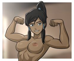 armpit armpits black_hair blue_eyes casual confident dark_skin female flexing_bicep human kimkai_drawings korra nickelodeon nsfw the_legend_of_korra