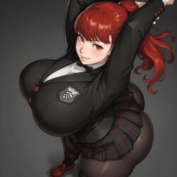 1girls ai_generated atlus big_ass big_breasts curvaceous curvy_female eyes female female_only hands_behind_head hands_raised kasumi_yoshizawa large_breasts light-skinned_female light_skin looking_at_viewer miniskirt persona persona_5 ponytail posing red_eyes red_hair school_uniform seductive seductive_pose seiyoku short_skirt sumire_yoshizawa thick thick_thighs voluptuous voluptuous_female wide_hips