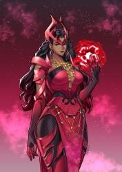 1girls big_breasts breasts cleavage dark-skinned_female dark_skin female female_only looking_at_viewer marvel marvel_comics marvel_rivals scarlet_witch scarlet_witch_(marvel_rivals) thick_thighs thotlerrr treartz wanda_maximoff